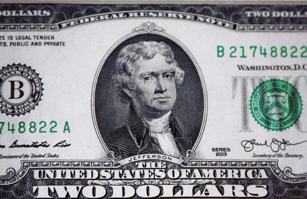 bankovka, dolar, Thomas Jefferson,